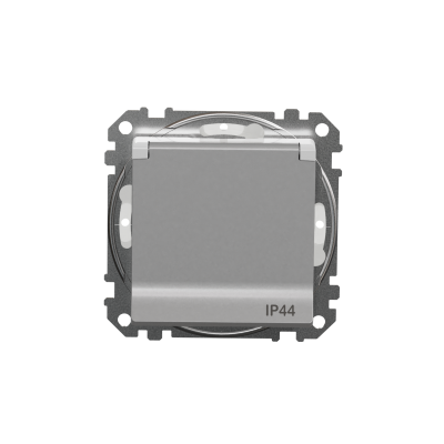 Sedna Design & Elements Gniazdo pojedyncze z uziemieniem z przesłonami IP44 srebrne aluminium SDD213013 SCHNEIDER (SDD213013)